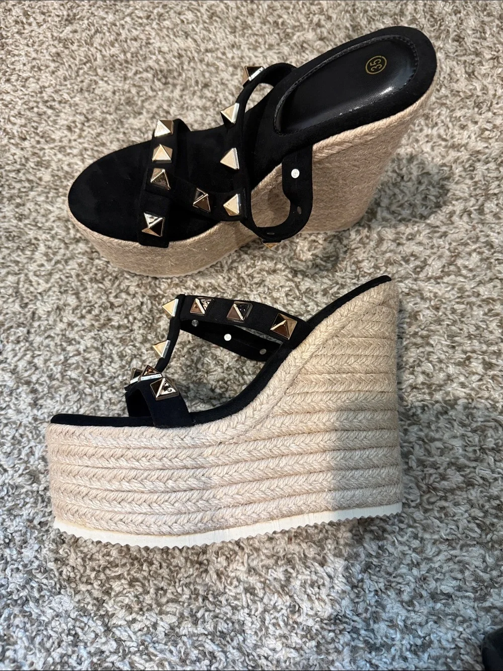Black Studded Espadrille Platform Sandals